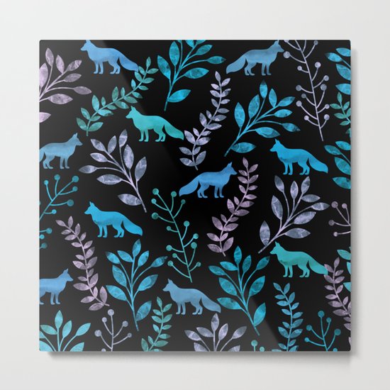 Watercolor Floral & Fox IV Metal Print