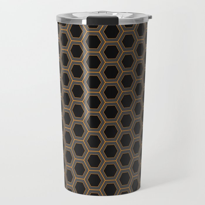 Black, Grey, and Orange Honeycomb Minimalist Pattern Travel Mug