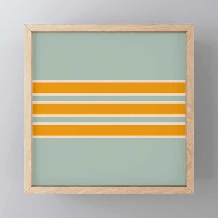 70s Style Mint Orange White Retro Stripes Pomona Framed Mini Art Print