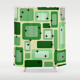 Revival Rectangles Mid Century Pattern - green Shower Curtain