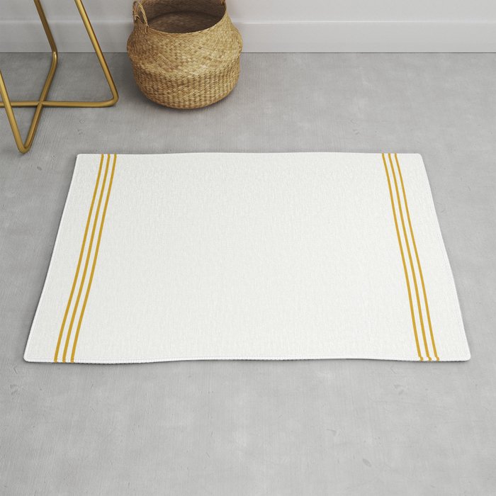 Triple Line in Golden Yellow on White Rug
