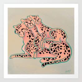 Cozy Three - Pink Cheetahs Art Print