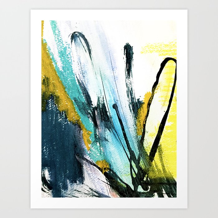 Splash: a vibrant mixed media piece in blues and yellows Art Print
