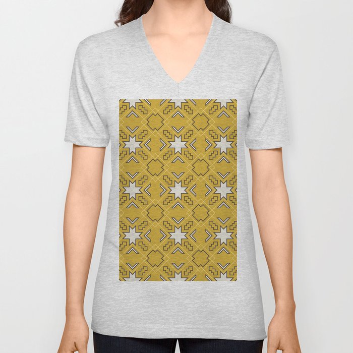 Ethnic pattern in yellow V Neck T Shirt