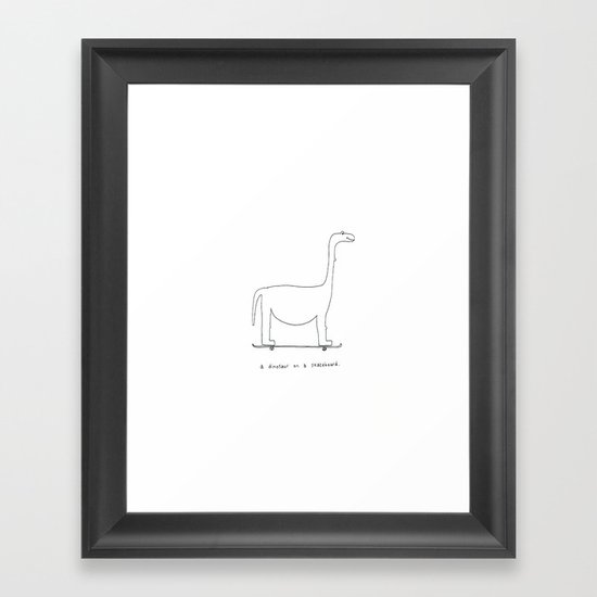 a dinosaur on a skateboard. Framed Art Print