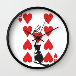 Clipped Wings Deck: The 9 of Hearts Wall Clock | Animal, Graphic Design, Illustration 