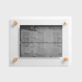 Grey tennis court at sunrise | black and white drone aerial photography art | sports field print Floating Acrylic Print