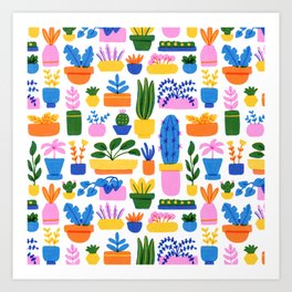 Colorful Risograph Houseplants Art Print