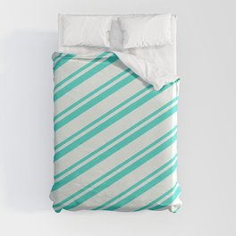 [ Thumbnail: Mint Cream and Turquoise Colored Lines Pattern Duvet Cover ]
