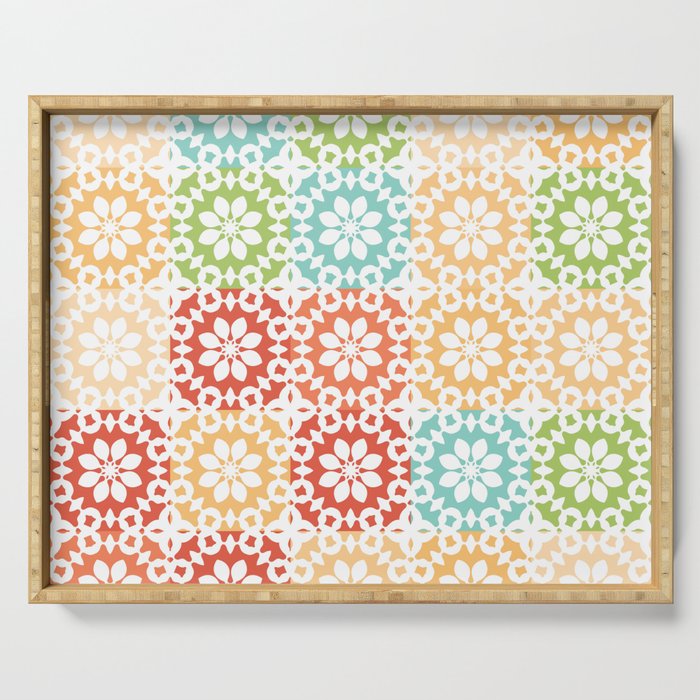 Abstract Geometric Flower Pattern Artwork 02 Multicolor 07 Sunny Serving Tray