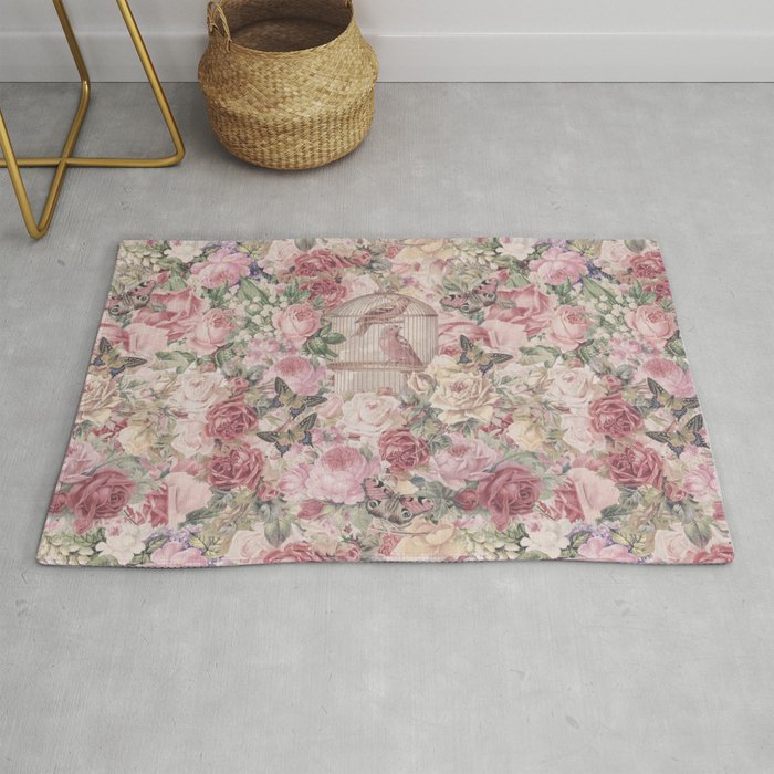 Romantic Flower Pattern And Birdcage Rug