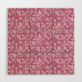 Magenta And White Eastern Floral Pattern Wood Wall Art
