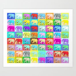 Colourful Elephants Art Print