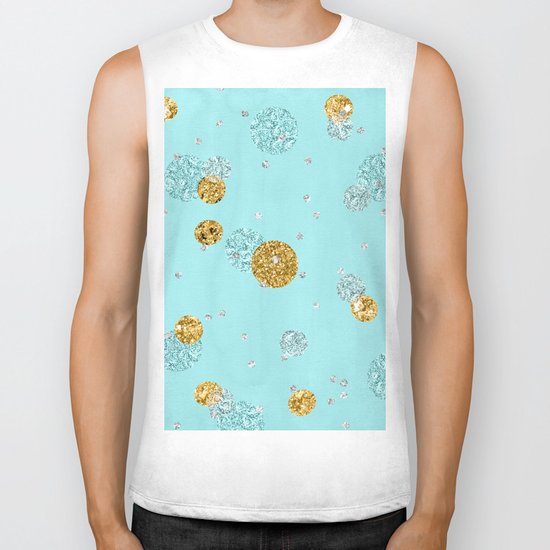 Treasures on aqua - Gold glitter polkadots on turquoise background Biker Tank