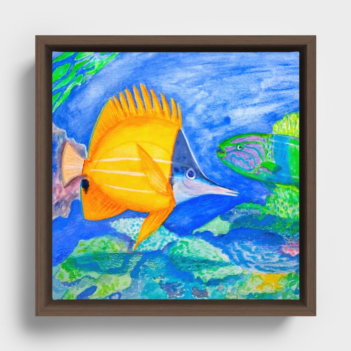 yellow and parrott tropical fish Framed Canvas
