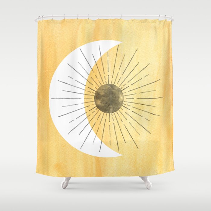 Yellow sun and moon Shower Curtain