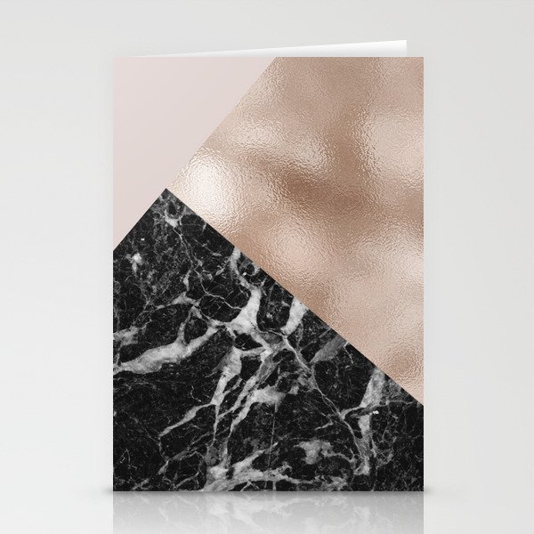 Layered rose gold and black campari marble Stationery Cards