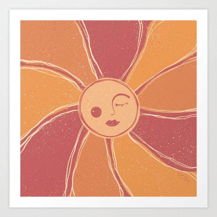 Retro Orange Mystic Sun Art Print