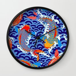Koi fish / japanese tattoo style pattern Wall Clock