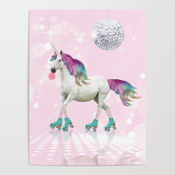 Unicorn On Roller Skates Poster