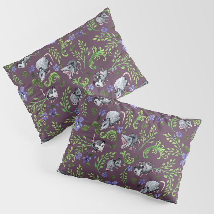 Opossum, Fern, & Violet Print Pillow Sham