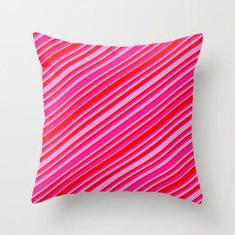 [ Thumbnail: Plum, Red & Deep Pink Colored Lined/Striped Pattern Throw Pillow ]