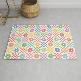 Colorful Flowers Double Checker Area & Throw Rug