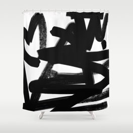 Thinking Out Loud - Black and white abstract painting, raw brush strokes Shower Curtain
