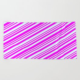 [ Thumbnail: Fuchsia & Light Cyan Colored Stripes/Lines Pattern Beach Towel ]