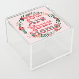 You Are Your Home Pink and Green Floral Wreath Modern Design  Acrylic Box