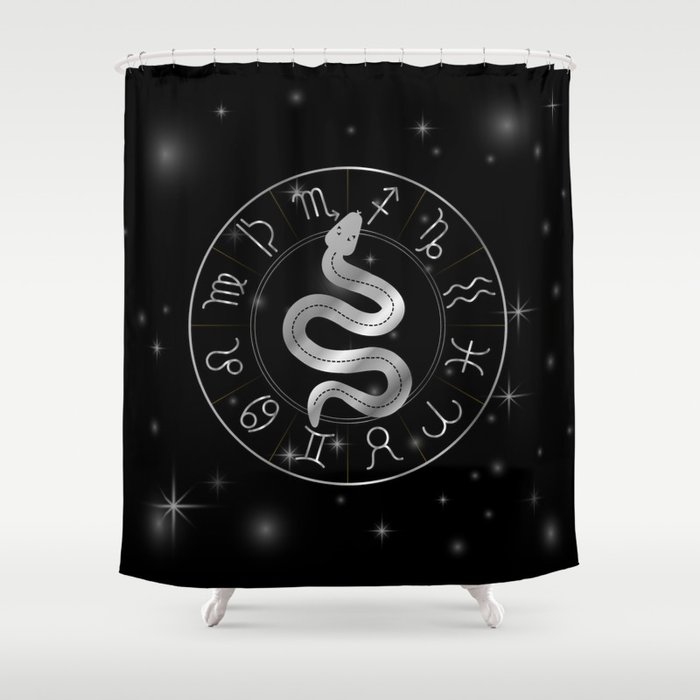 Zodiac symbols astrology signs with mystic serpentine in silver Shower Curtain