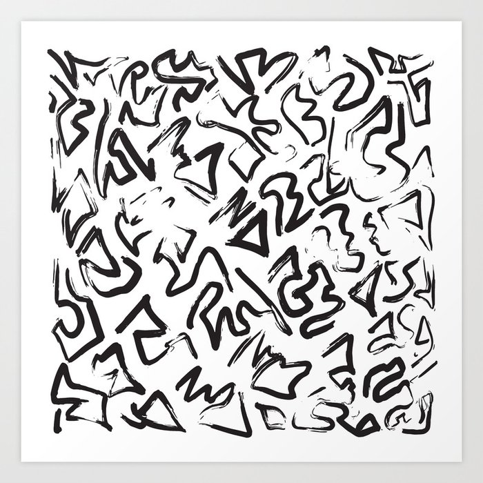 Modern Black White Abstract Graffiti Brushstrokes Art Print By