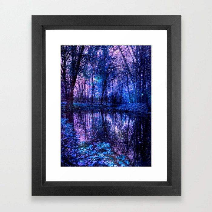 Enchanted Forest Lake Purple Blue Framed Art Print