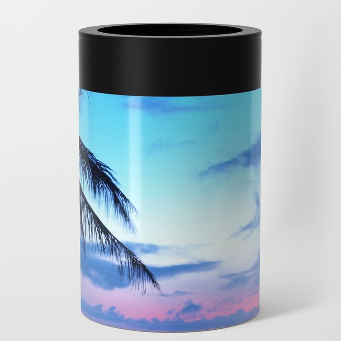 Tropical Island Beach Ocean Pink Blue Sunset Photo Can Cooler