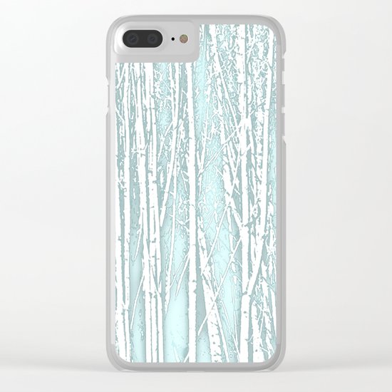 Birch Trees Pattern Pastel Blue Clear iPhone Case