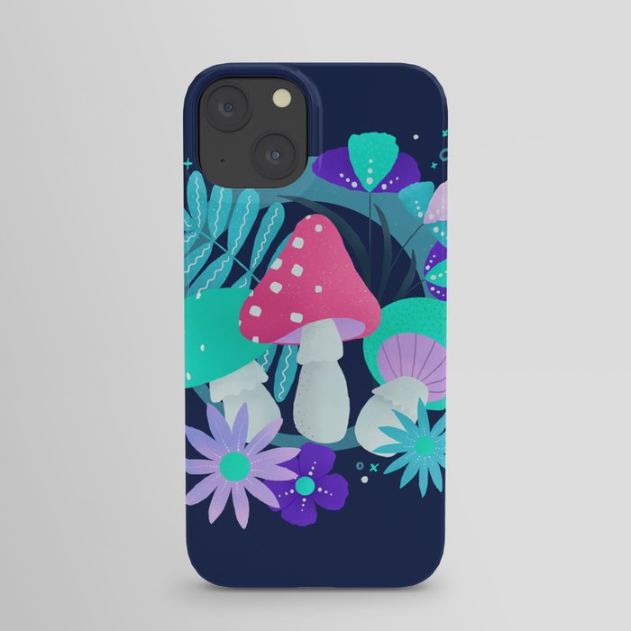 turquoise and pink mushrooms and flowers iPhone Case