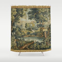 Antique 18th Century Verdure French Aubusson Tapestry Shower Curtain