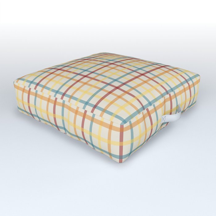Multi Check 2 - red teal orange yellow Outdoor Floor Cushion