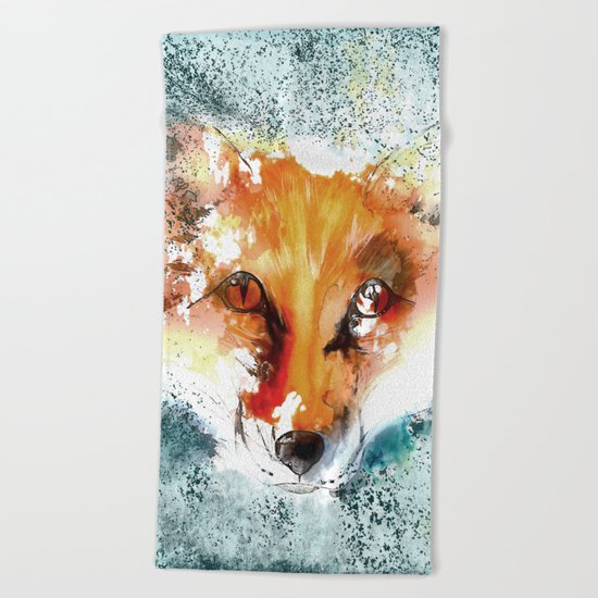 Wild wild Fox - Animal in the forest- watercolor illustration Beach Towel