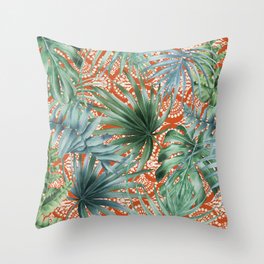 Palm Leaves and Batik Tropical Throw Pillow