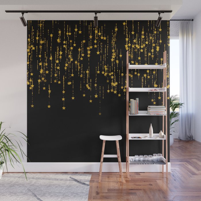 Twinkle Golden Stars -Dream- Black and Gold Wall Mural