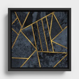 Slate Stone and Gold Geometric Pattern Framed Canvas