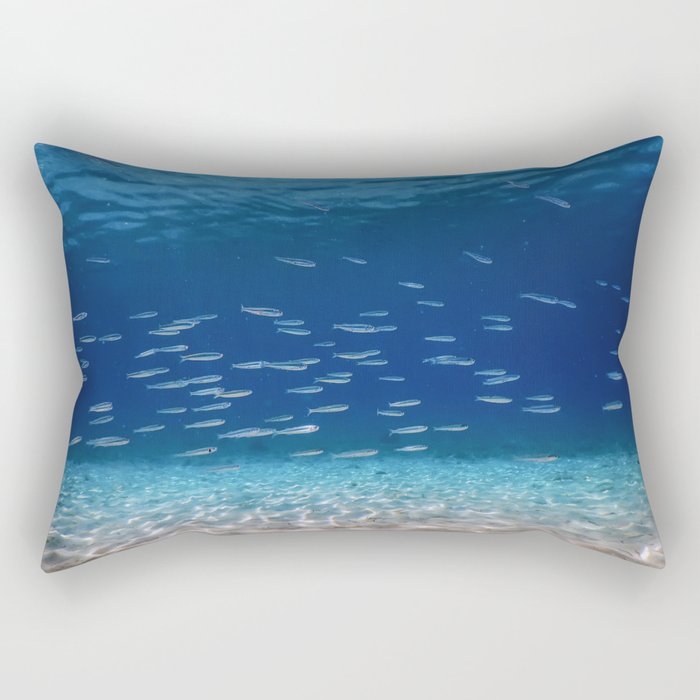 School of Fish Swimming over Sand Bottom in the Tropical Sea Rectangular Pillow