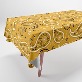 Black and White Paisley Pattern on Mustard Background Tablecloth