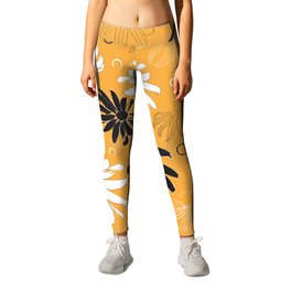 Floral pattern of Blackeyed Susans on yellow Leggings | Flower, Gloriosadaisy, Abstract, Chromeyellow, Summer, Black, Graphicdesign, Pastel, Floral, Graphic 