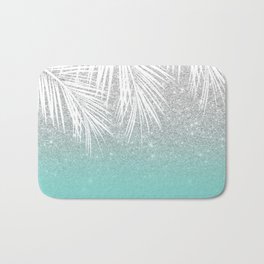 Modern tropical white palm tree silver glitter ombre on robbin egg blue turquoise Bath Mat | Glitter, Robbineggblue, Silver, Curated, Spring, Tropical, Summer, Trendy, Graphicdesign, Ombre 