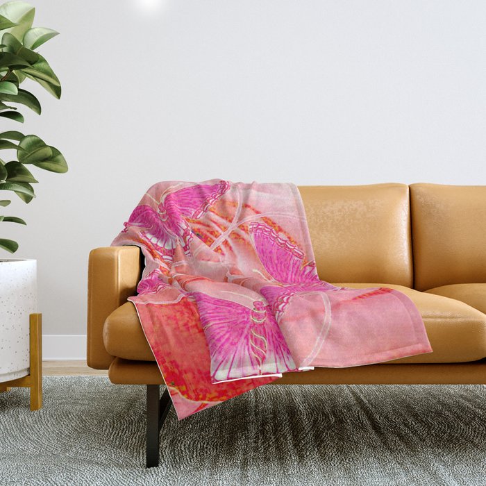 REDDISH PINK ROSES & PURPLE-PINK  BUTTERFLIES MODERN ART Throw Blanket