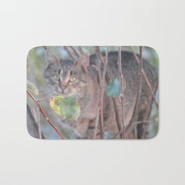 Real Cheshire Cat - Tabby cat on the tree  Bath Mat | Real, Kitty, Cheshire Cat, Tree, Wild, Reportage, Cat, Kitten, Nature, Colorful 