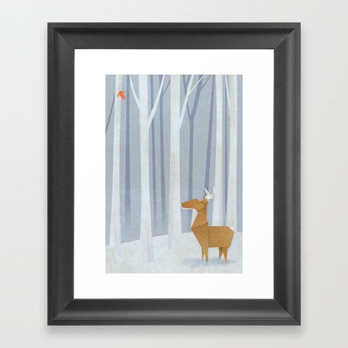 Origami deer in the Woods Framed Art Print