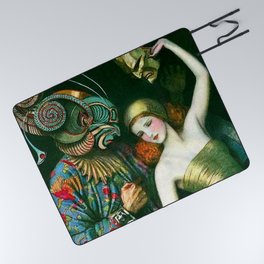 Carnival of Venice Masquerade Art Deco Masked figure & Woman with bauta mask painting by W.T. Benda Picnic Blanket